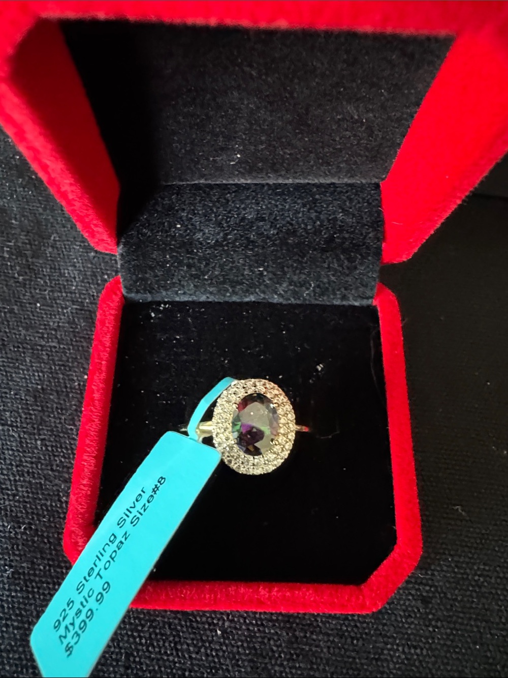 Mystic Topaz Halo Ring in sterling silver